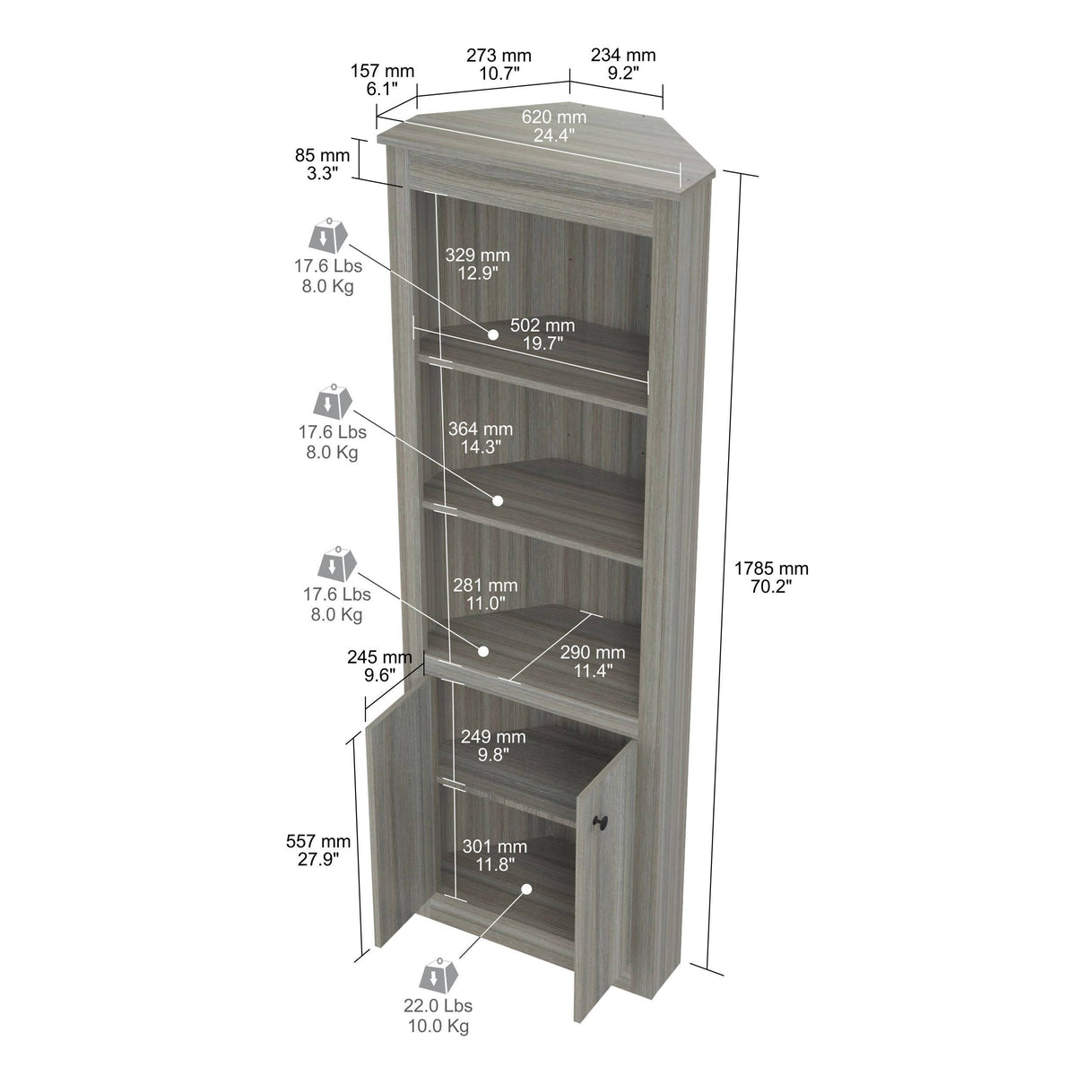 Smoked Oak Corner Bookcase V97133