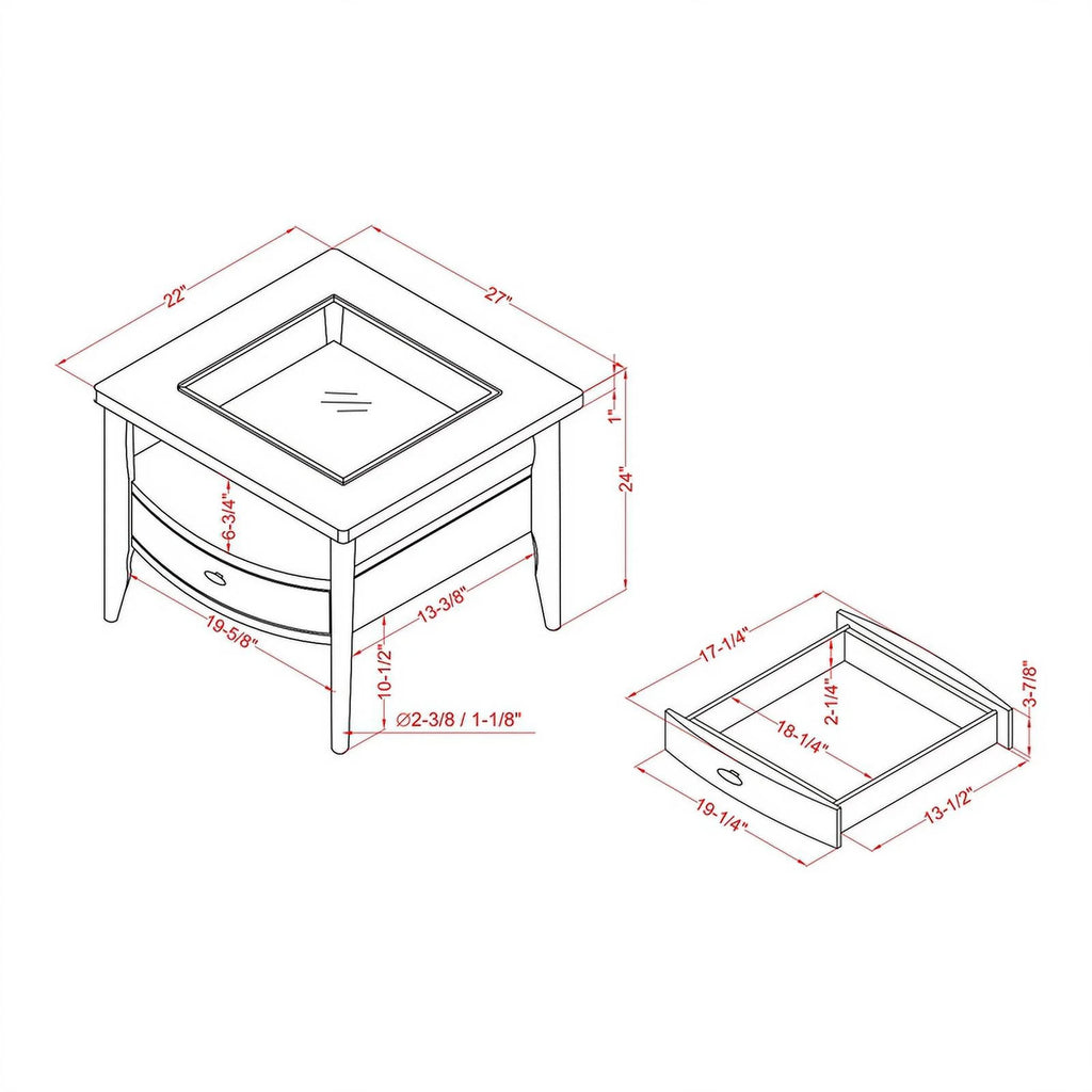 2-Piece Wood Storage Coffee Table Set in Dark Walnut O754984