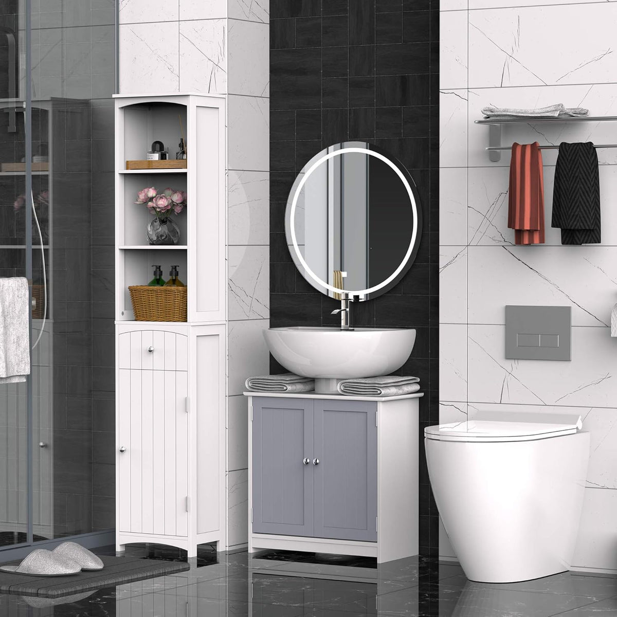 White and Grey Under-Sink Bathroom Vanity Cabinet K184583