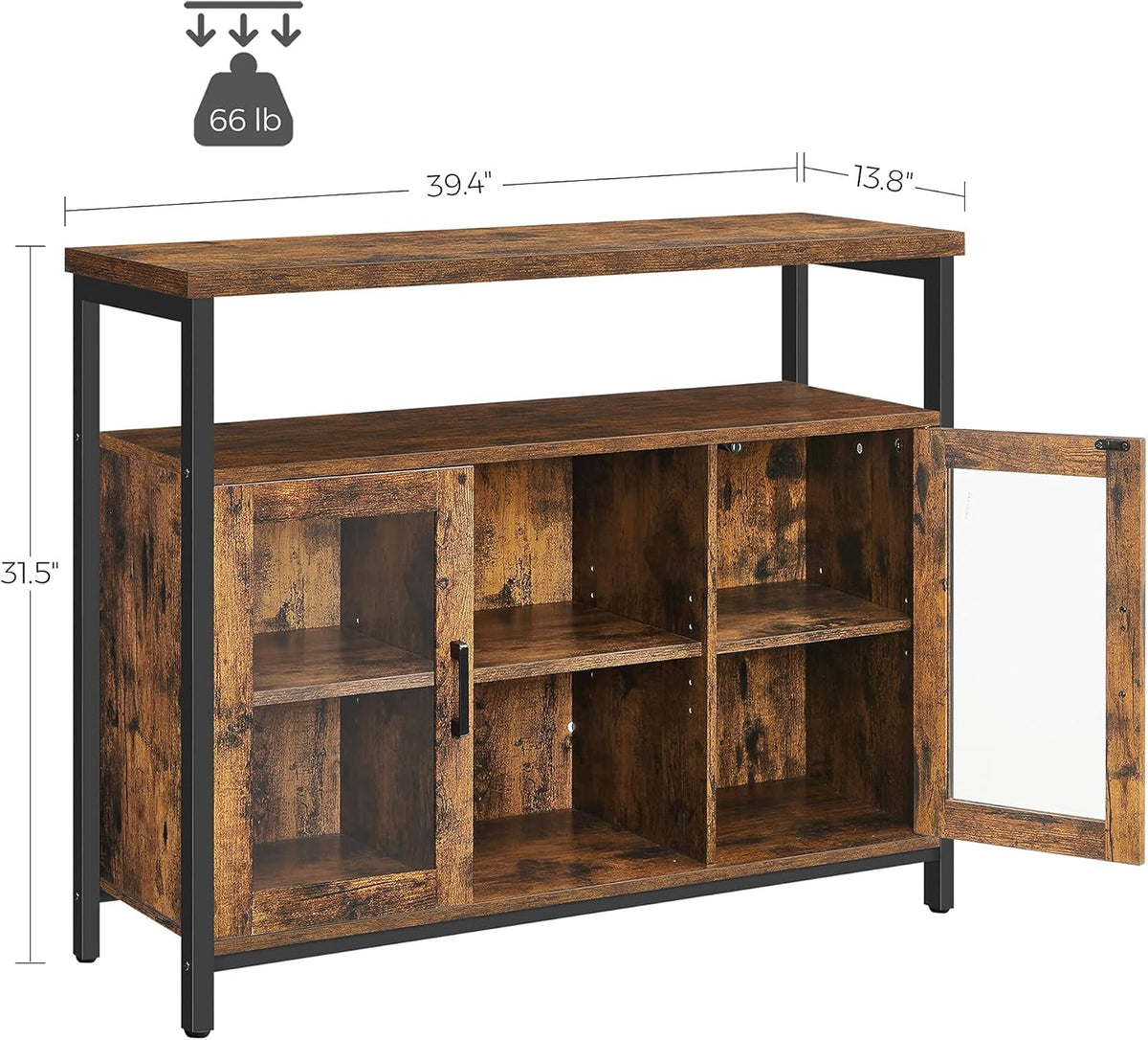 Rustic Brown and Black Buffet Cabinet with Glass Doors D755988