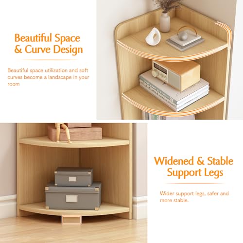 6-Tier Open Corner Shelf Tall Wooden Floor Standing Bookshelf Oak X524254