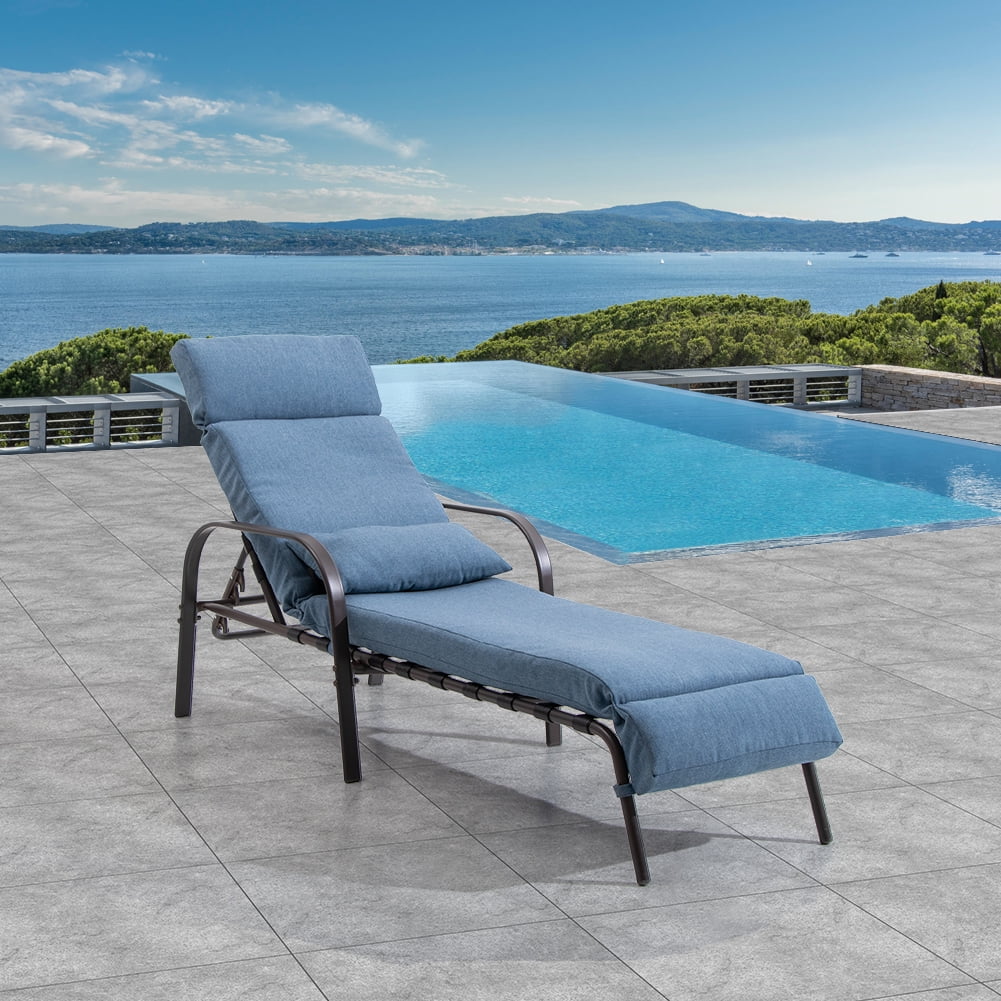 Blue Outdoor Steel Recliner Chaise Lounge Q451
