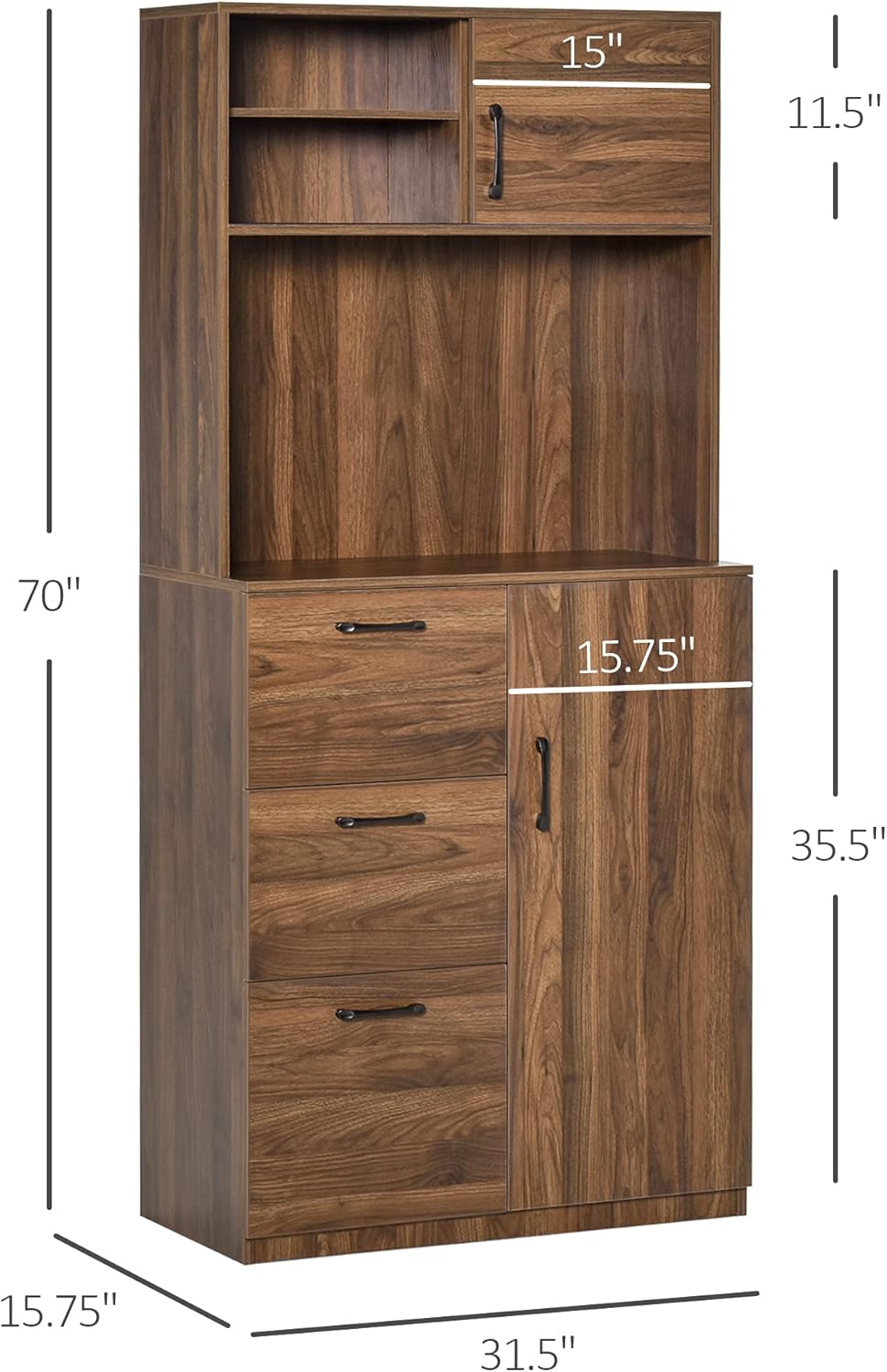 Walnut Kitchen Buffet Hutch with 3 Drawers and Sliding Door W172
