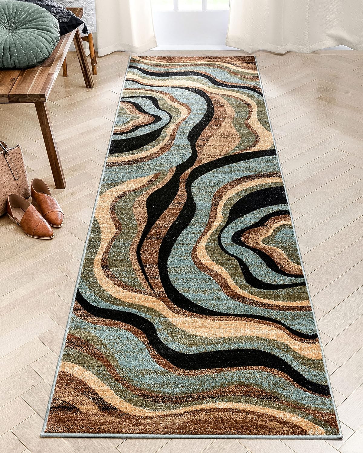 Blue Brown Geometric Area Rug 8x10 I962544