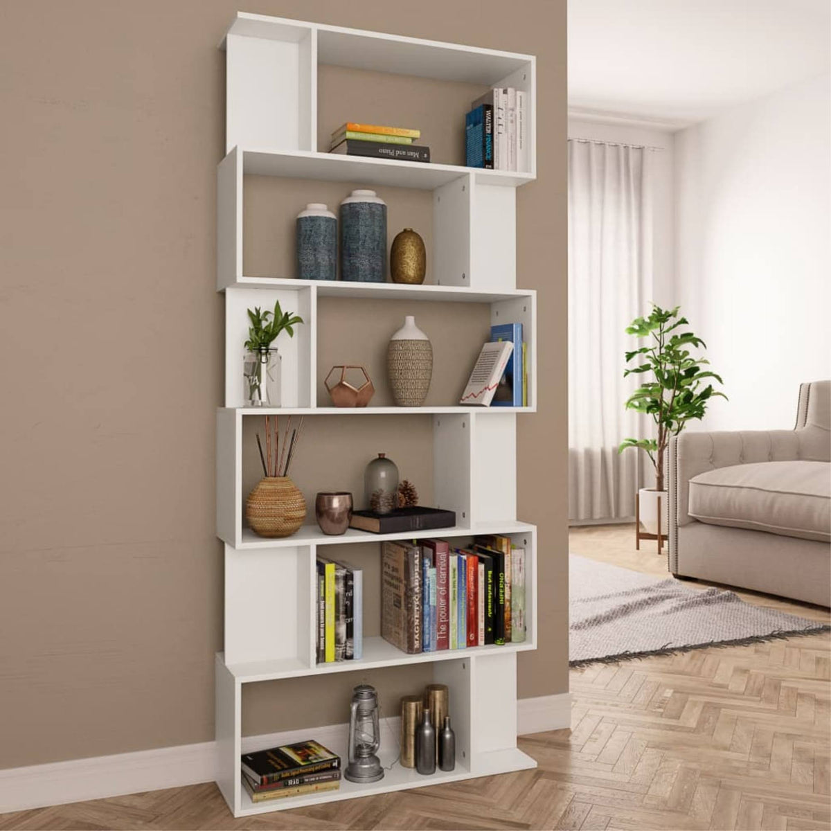 White Chipboard Book Cabinet Room Divider F142