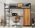 Twin Size Metal Wood Loft Bed Frame with Desk Stairs Storage Wardrobe A116