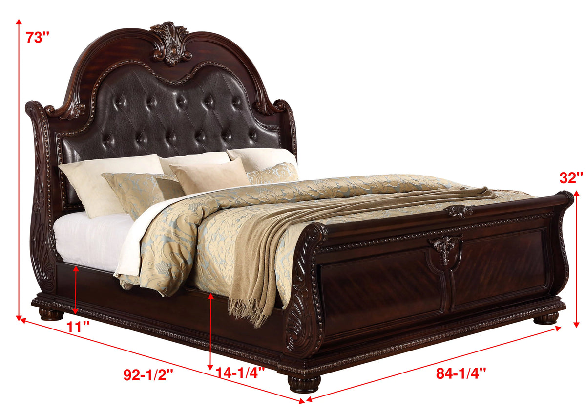 King Size Faux Leather Upholstery Panel Bed Y8084