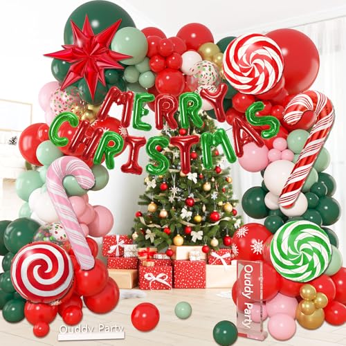 170Pcs Christmas Balloon Garland Arch Kit with Banner and Foil Balloons R970817