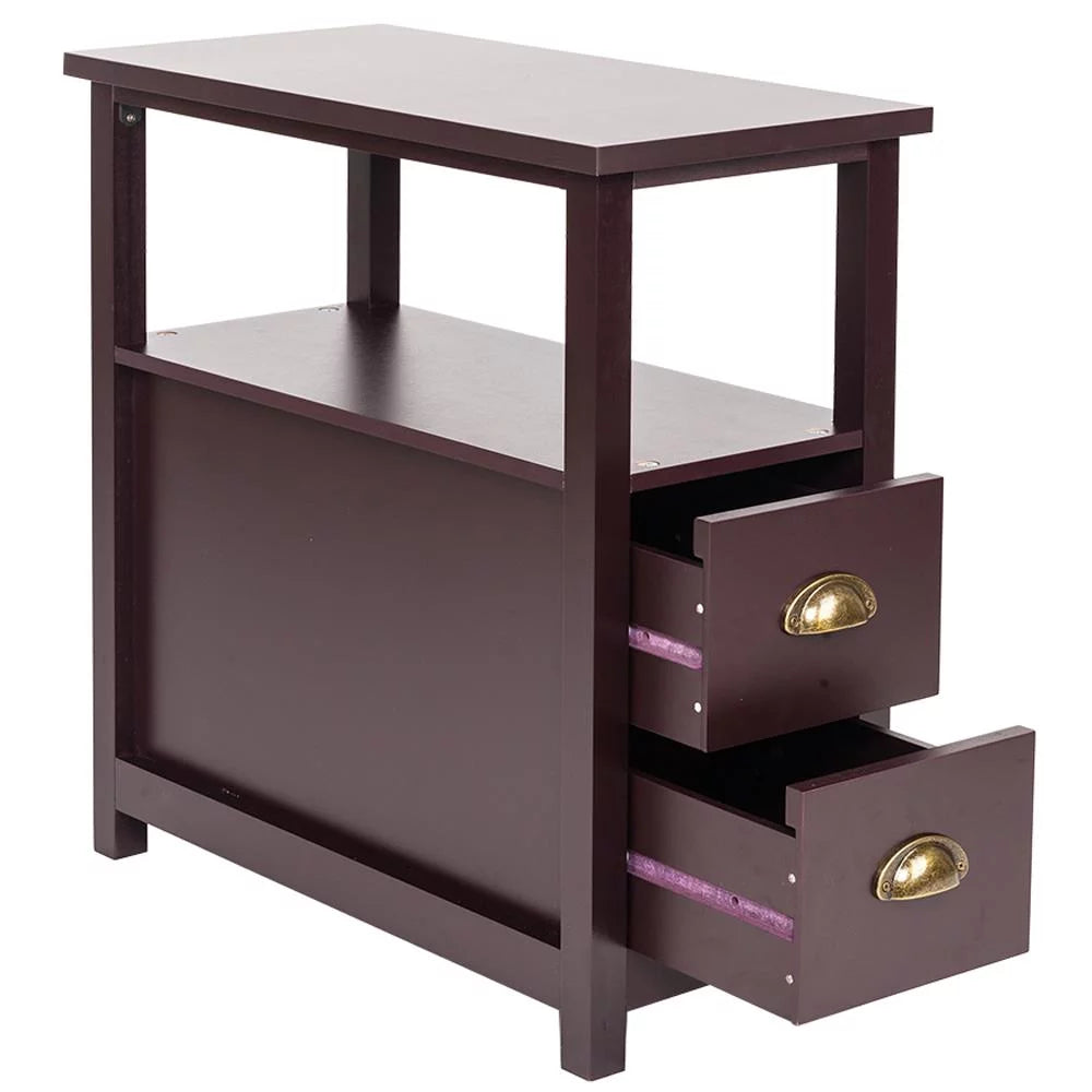 Set of 2 Wood End Table with 2 Drawers D54234