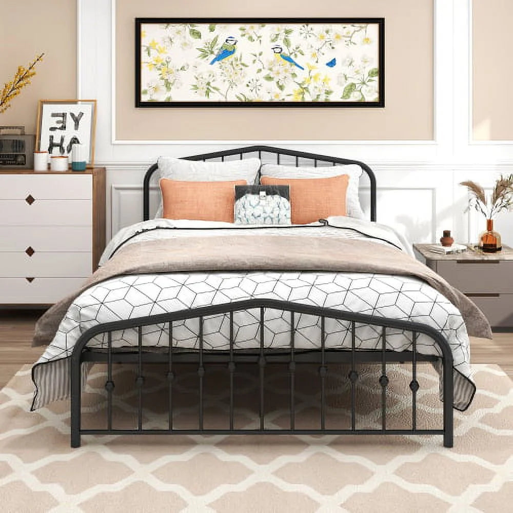 White Twin Floor Bed Frame with Fence and Wood Slats L981579