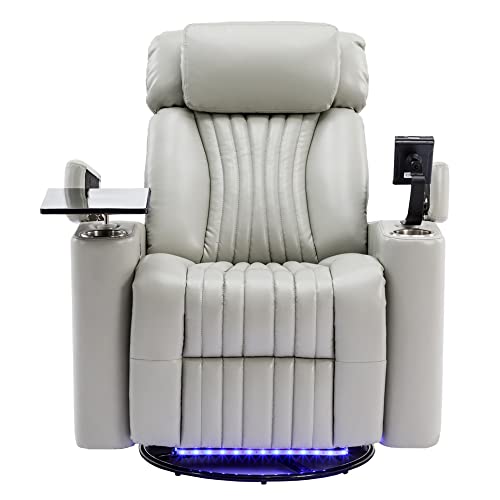 Grey PU Leather Swivel Rocker Recliner Chair with Cup Holders U658