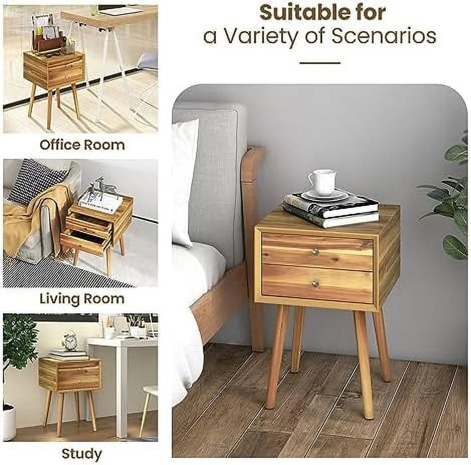 White 2 Drawer Wooden Nightstand C758666