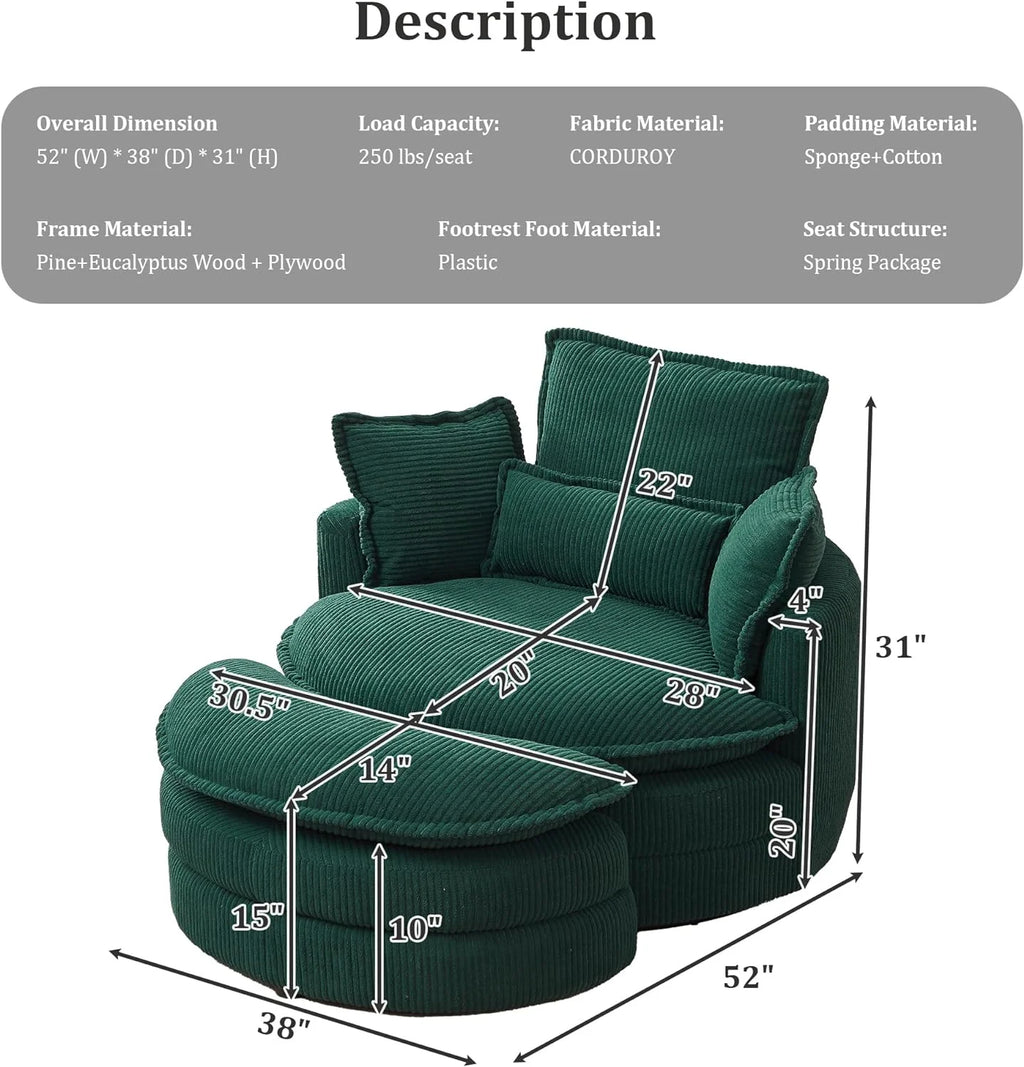 Beige Corduroy Tufted Swivel Accent Chair with Ottoman Q837