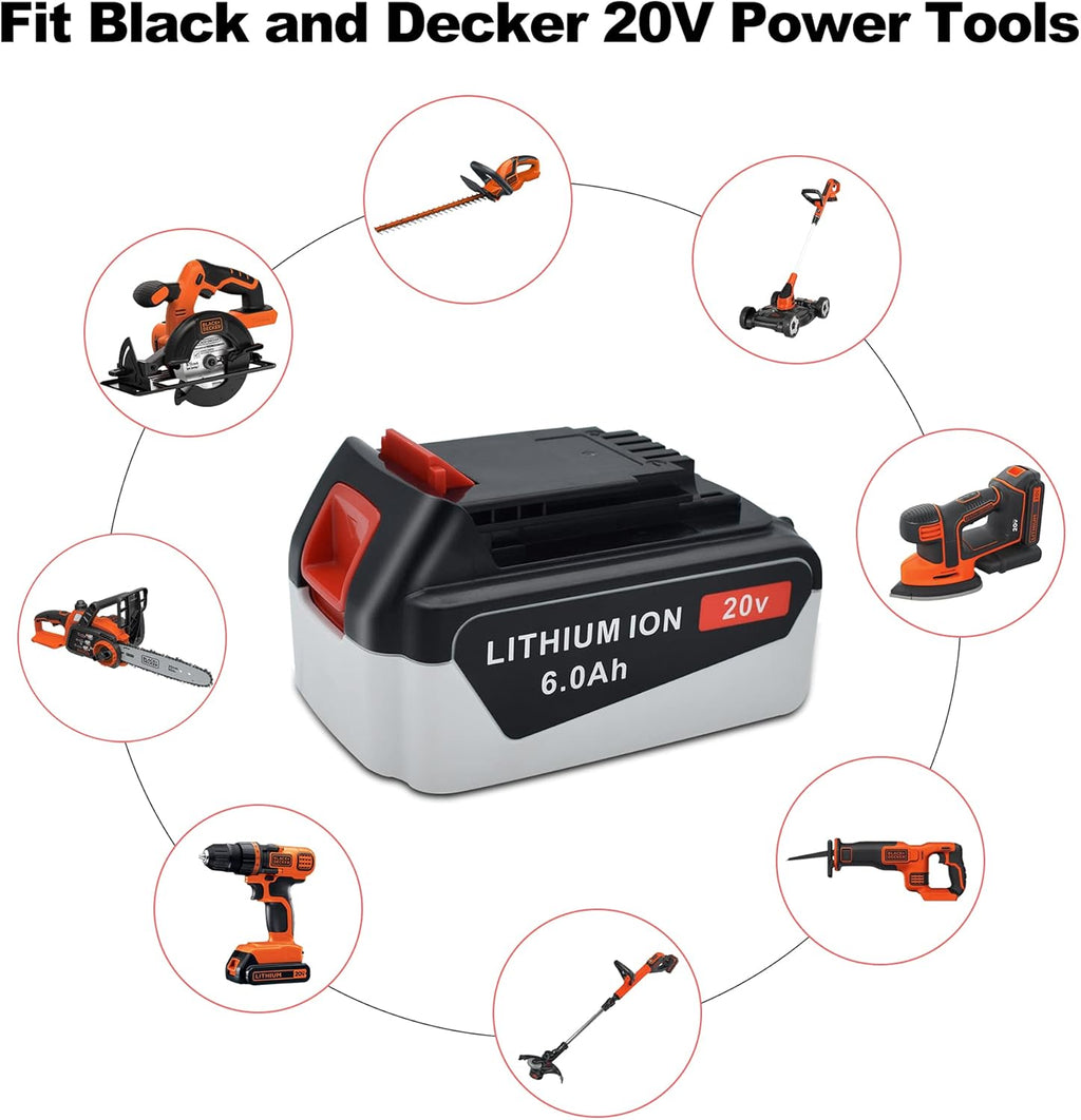 2 Packs 6.0Ah 20V Replacement Battery for Black and Decker 20 Volt Max Cordless Tool Batteries Q49228
