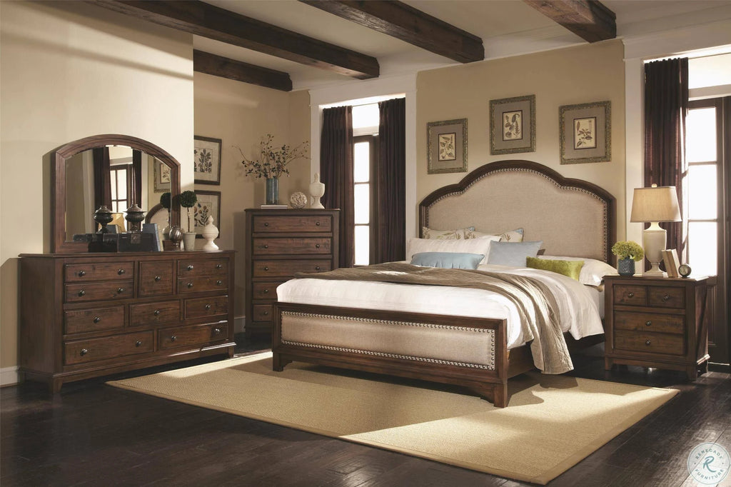 Rustic Brown King Upholstered Panel Bed O8984