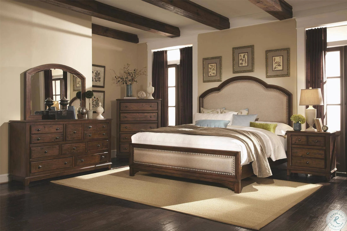 Rustic Brown King Upholstered Panel Bed O8984