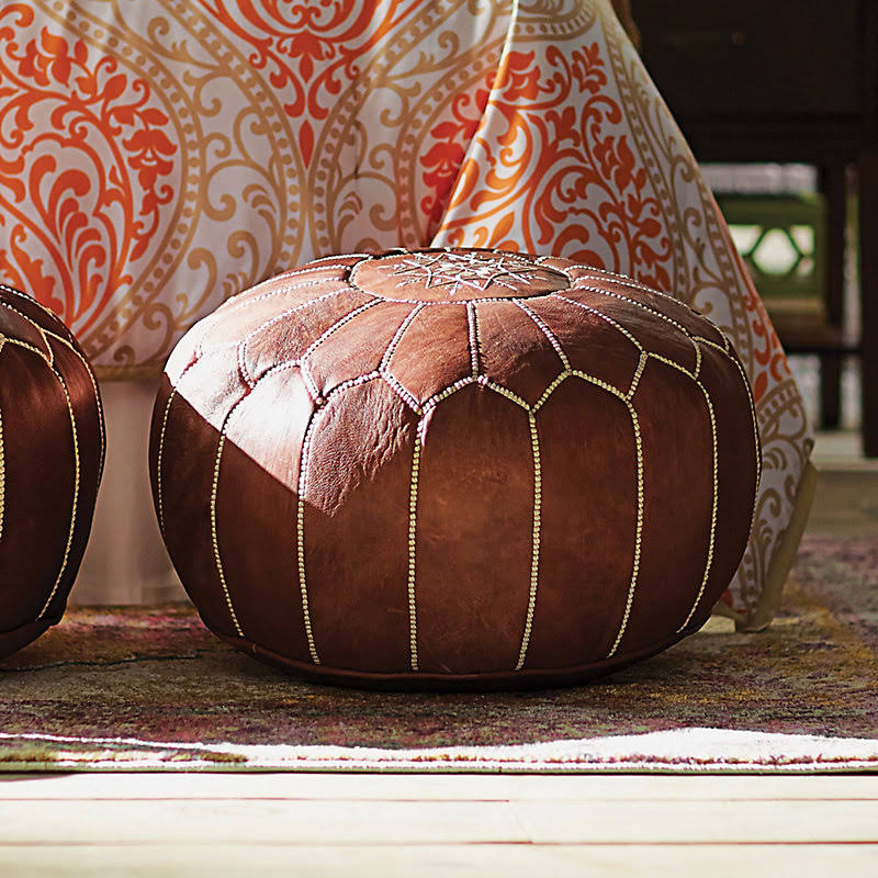 Brown Leather Pouf M495