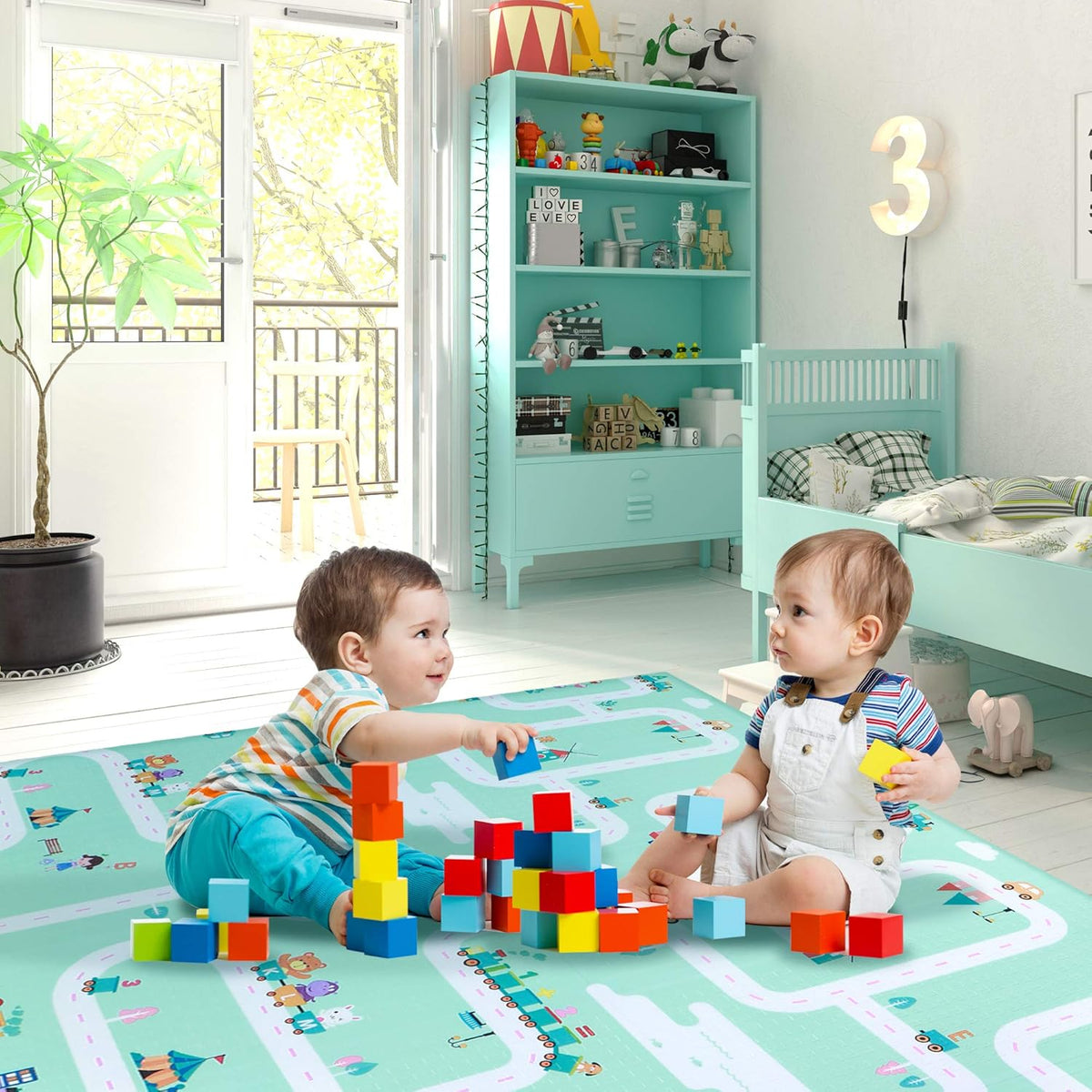 Reversible Non-Slip Waterproof Foam Baby Play Mat with Case, 6.5ft x 6ft I720