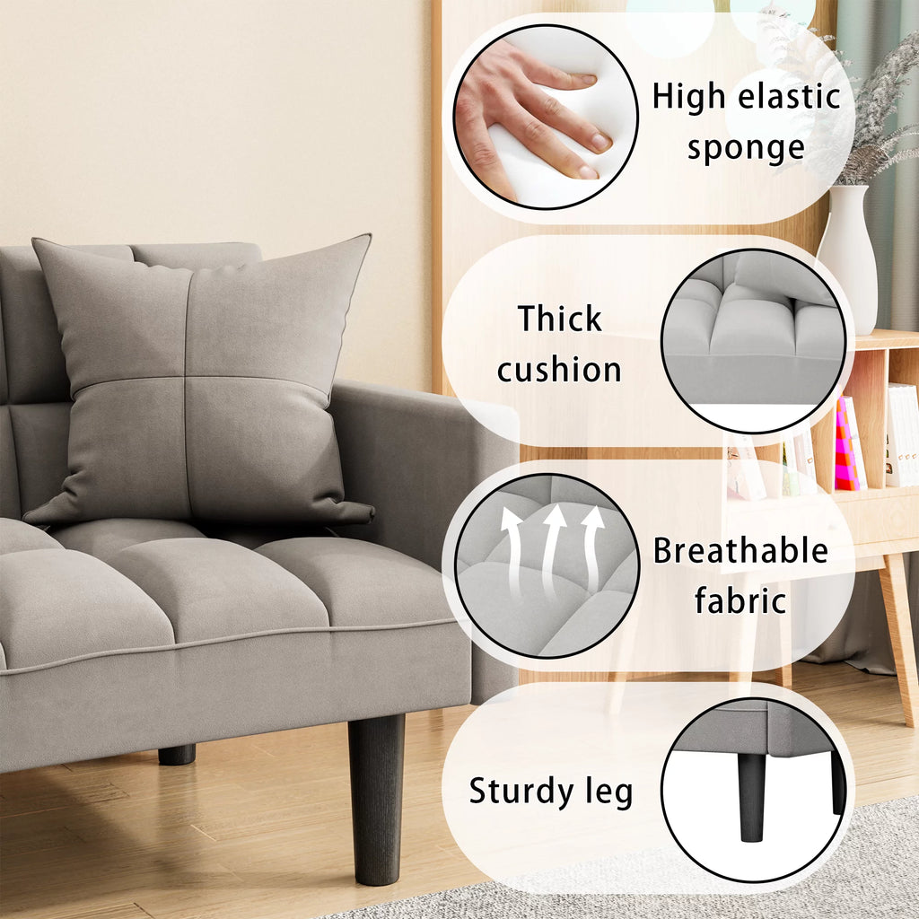 Grey Adjustable Backrest Sofa Bed W7136
