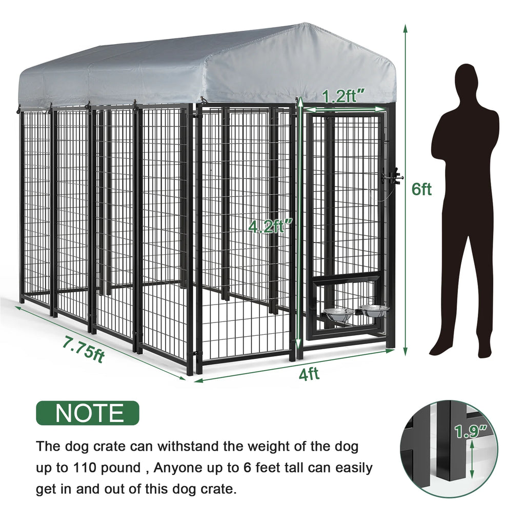 8x4x6 FT Outdoor Dog Kennel with Rotating Dog Bowl L459