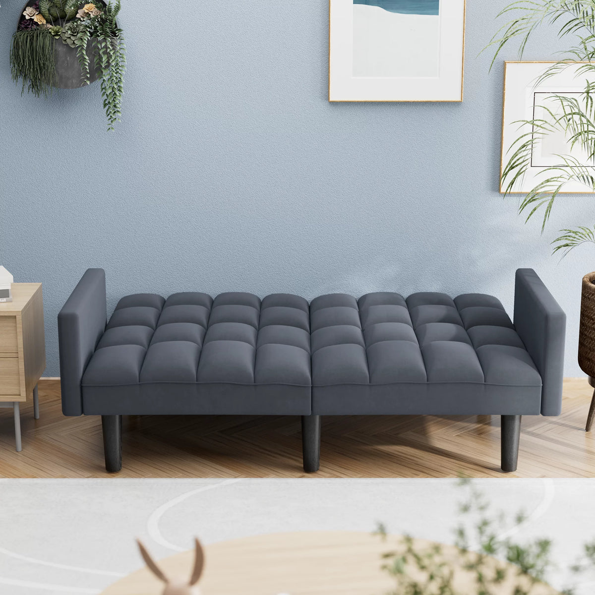 Grey Adjustable Backrest Sofa Bed W7136