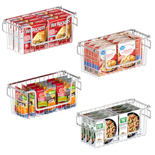 Set of 4 Stackable Metal Wire Freezer Bins with Foldable Handles X218445