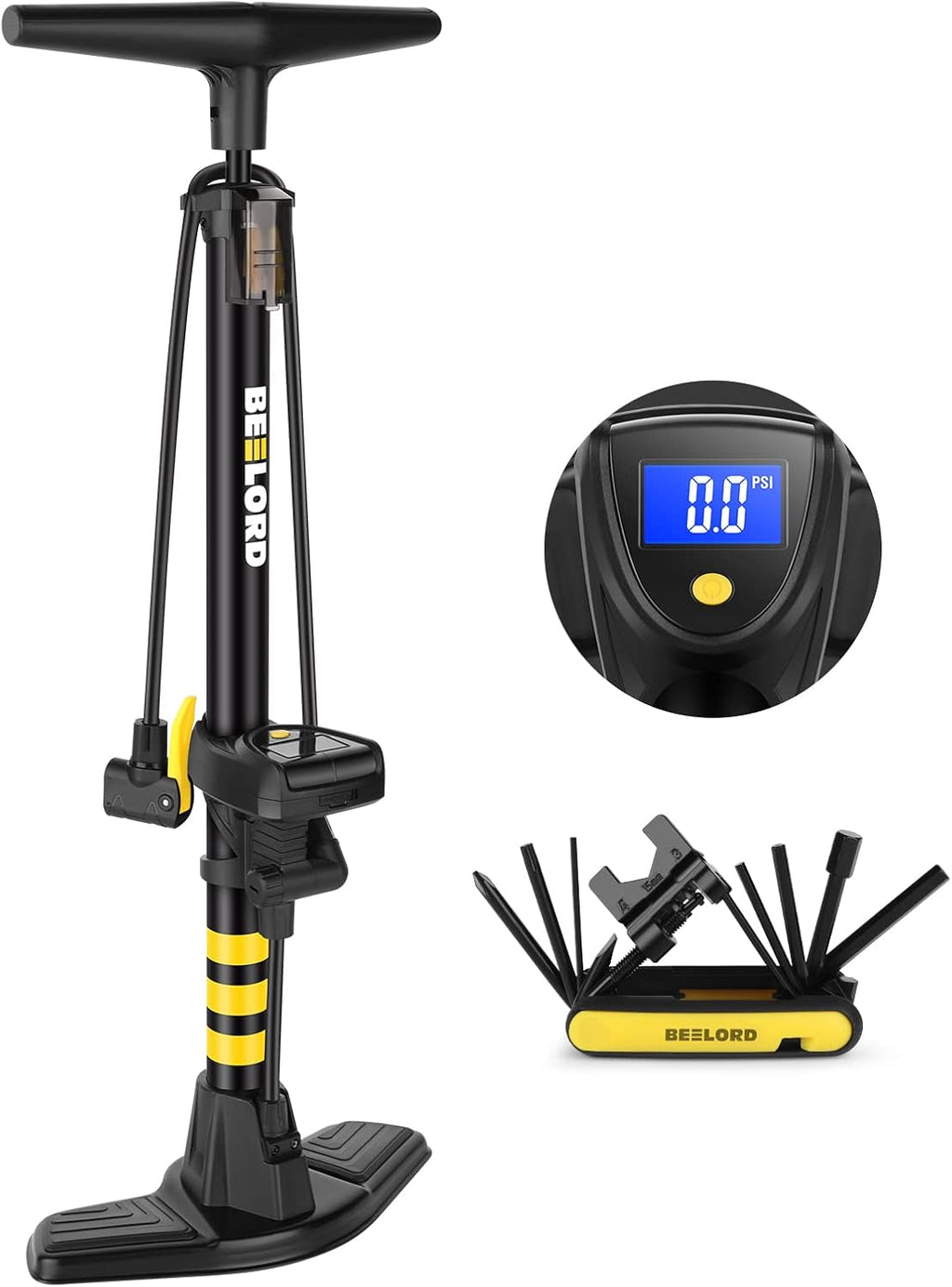 Aluminum Floor Bike Pump with Gauge, 160PSI, Twin Valve Head, Pack of 2 Q491
