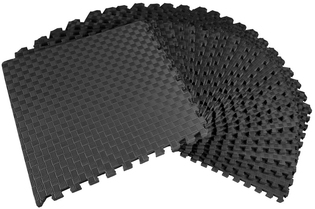 1 In. Thick EVA Foam Interlocking Exercise Mat, 18 Piece, Black E930