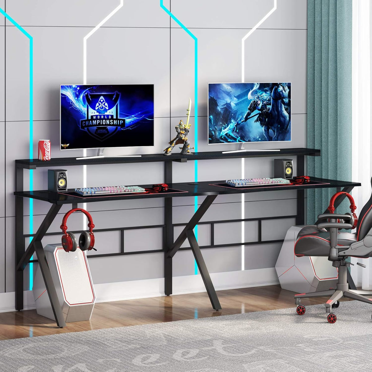 78 inches Double Computer Desk with Hutch Monitor Shelf W5704