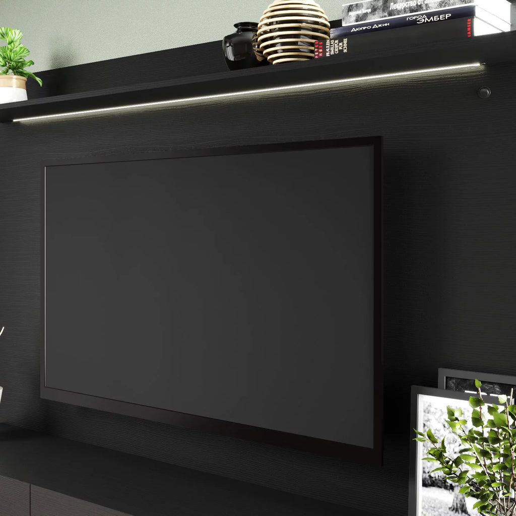 70" Black Floating TV Stand with LED Lights and Drawers C6324