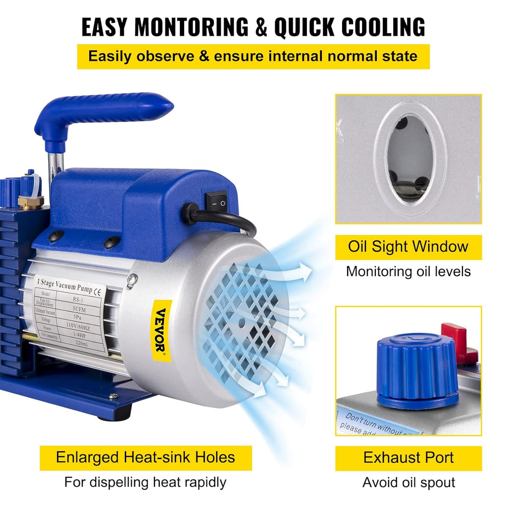 3CFM Single Stage 1/4HP Vacuum Pump with 1 Gallon Vacuum Degassing Chamber M28603