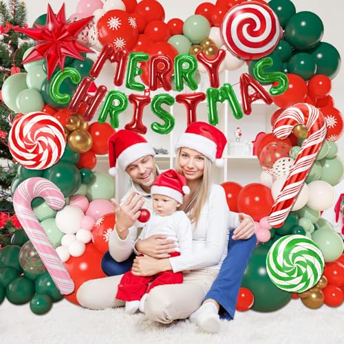 170Pcs Christmas Balloon Garland Arch Kit with Banner and Foil Balloons R970817