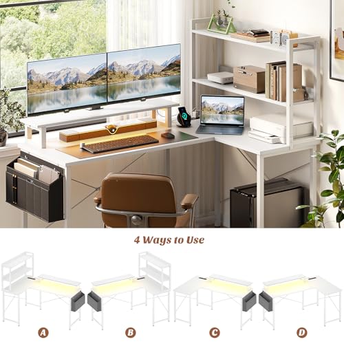 Black L Shaped Computer Desk with Bookshelf U2372