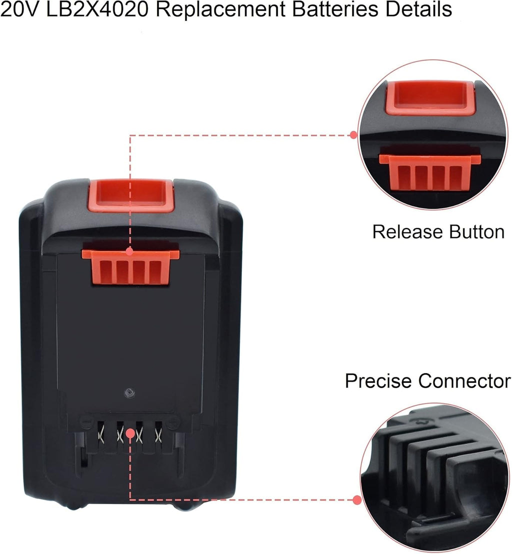 2 Packs 6.0Ah 20V Replacement Battery for Black and Decker 20 Volt Max Cordless Tool Batteries Q49228