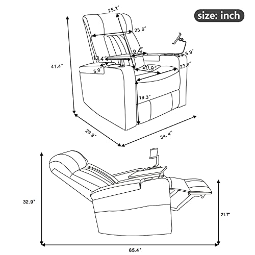 Grey PU Leather Swivel Rocker Recliner Chair with Cup Holders U658