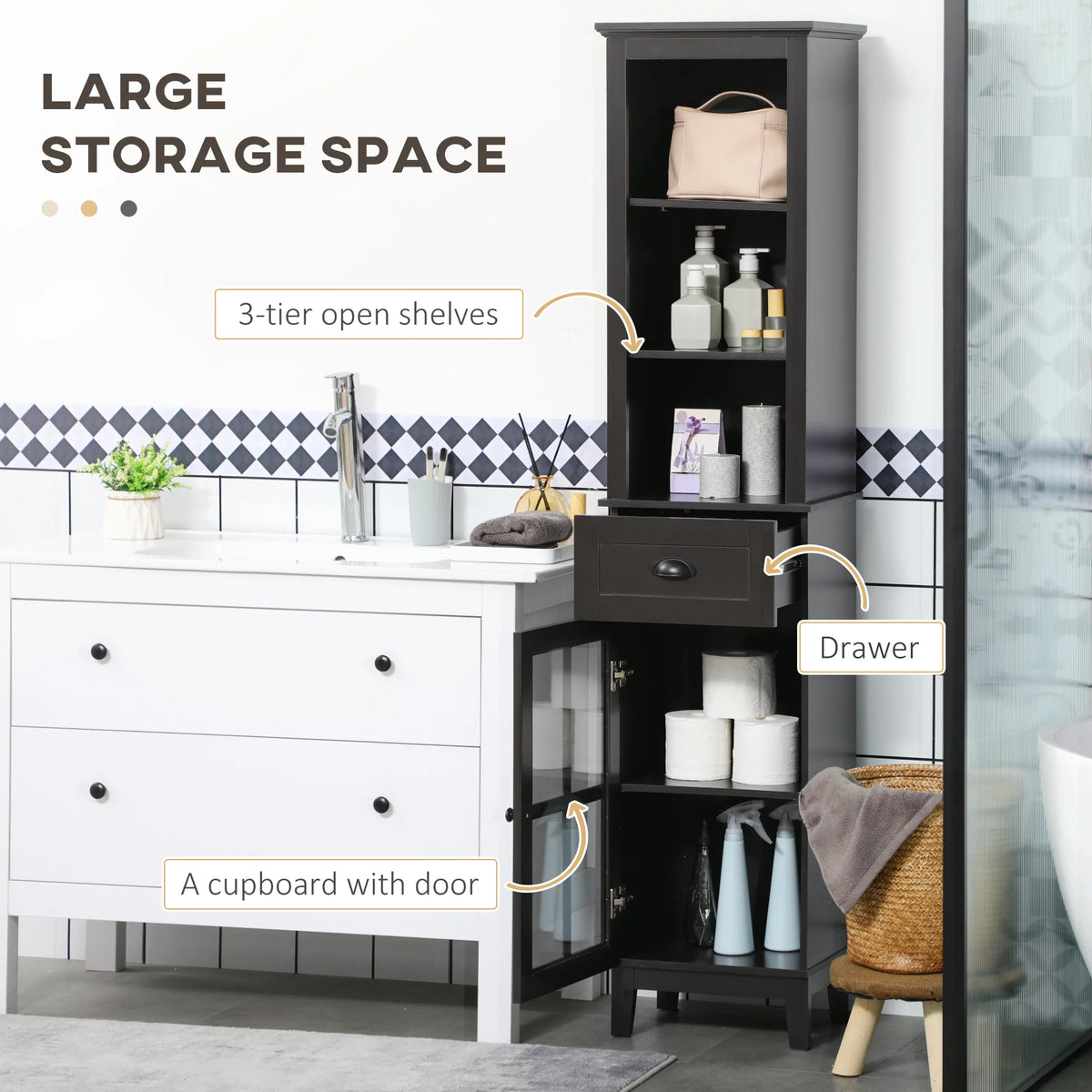 Slim Bathroom Storage Cabinet with Door & Shelves X46331