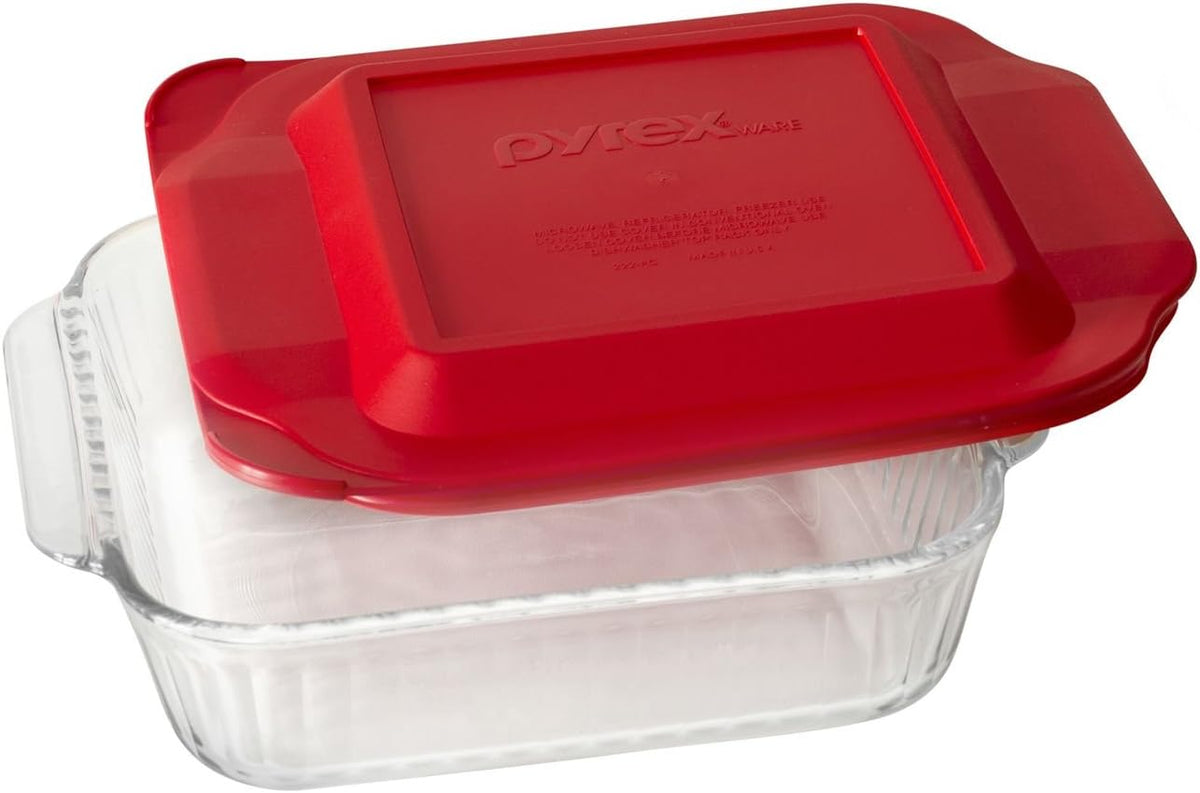 8" Square Baking Dish with Red Lid V406