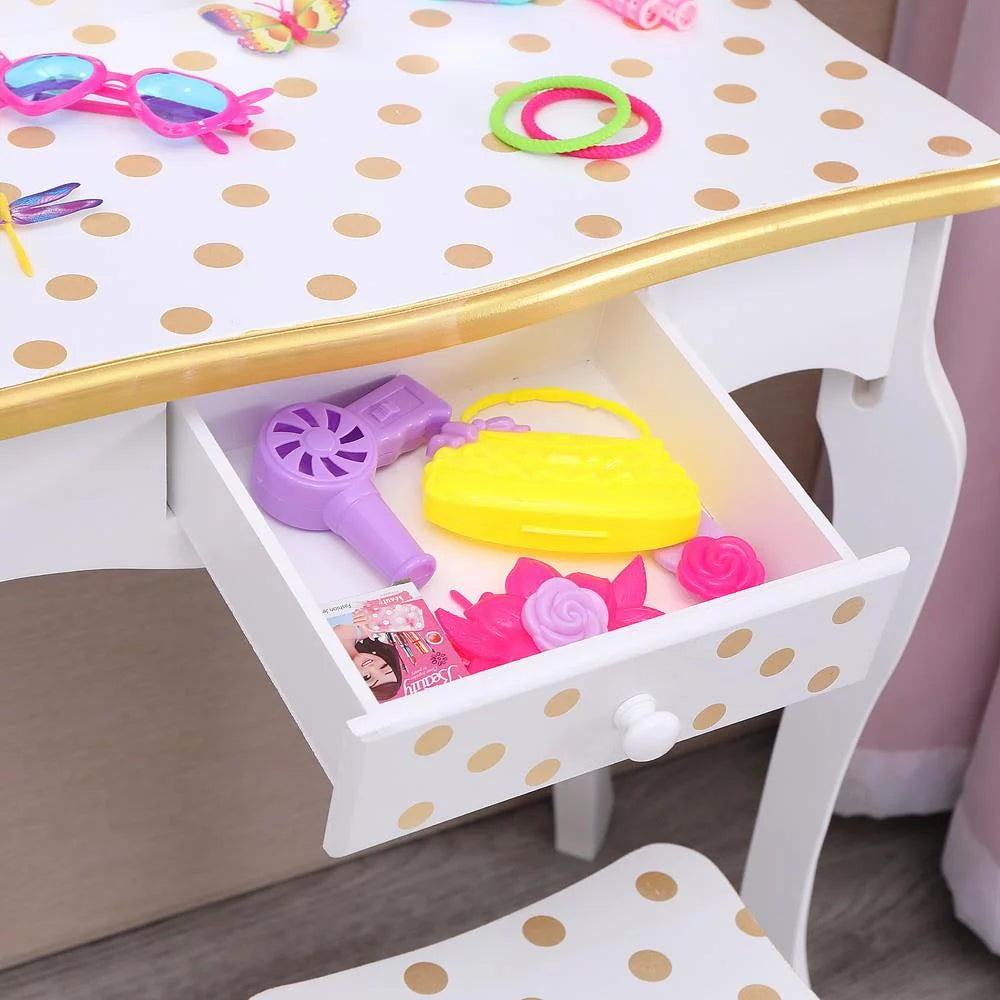 Kids Vanity Table and Stool Set with 3 Mirrors T210