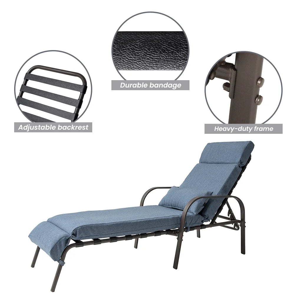 Blue Outdoor Steel Recliner Chaise Lounge Q451