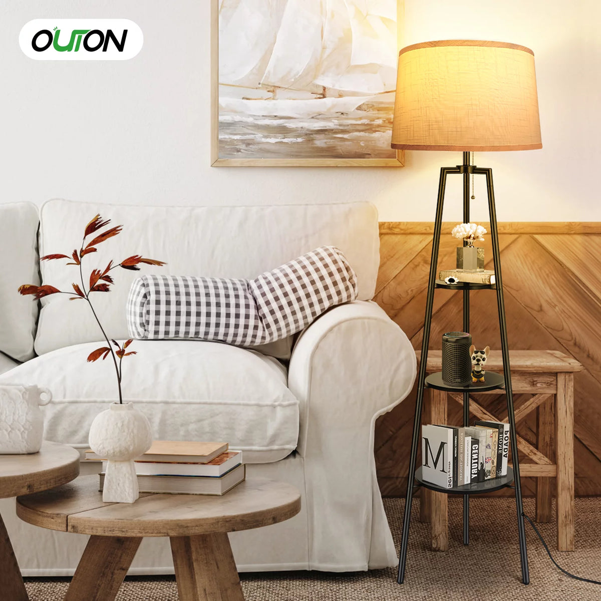 Black Tripod Floor Lamp with Shelves E5477