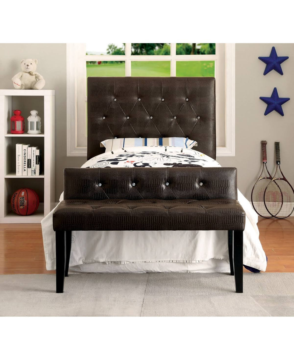 Brown Twin Faux Leather Headboard J893
