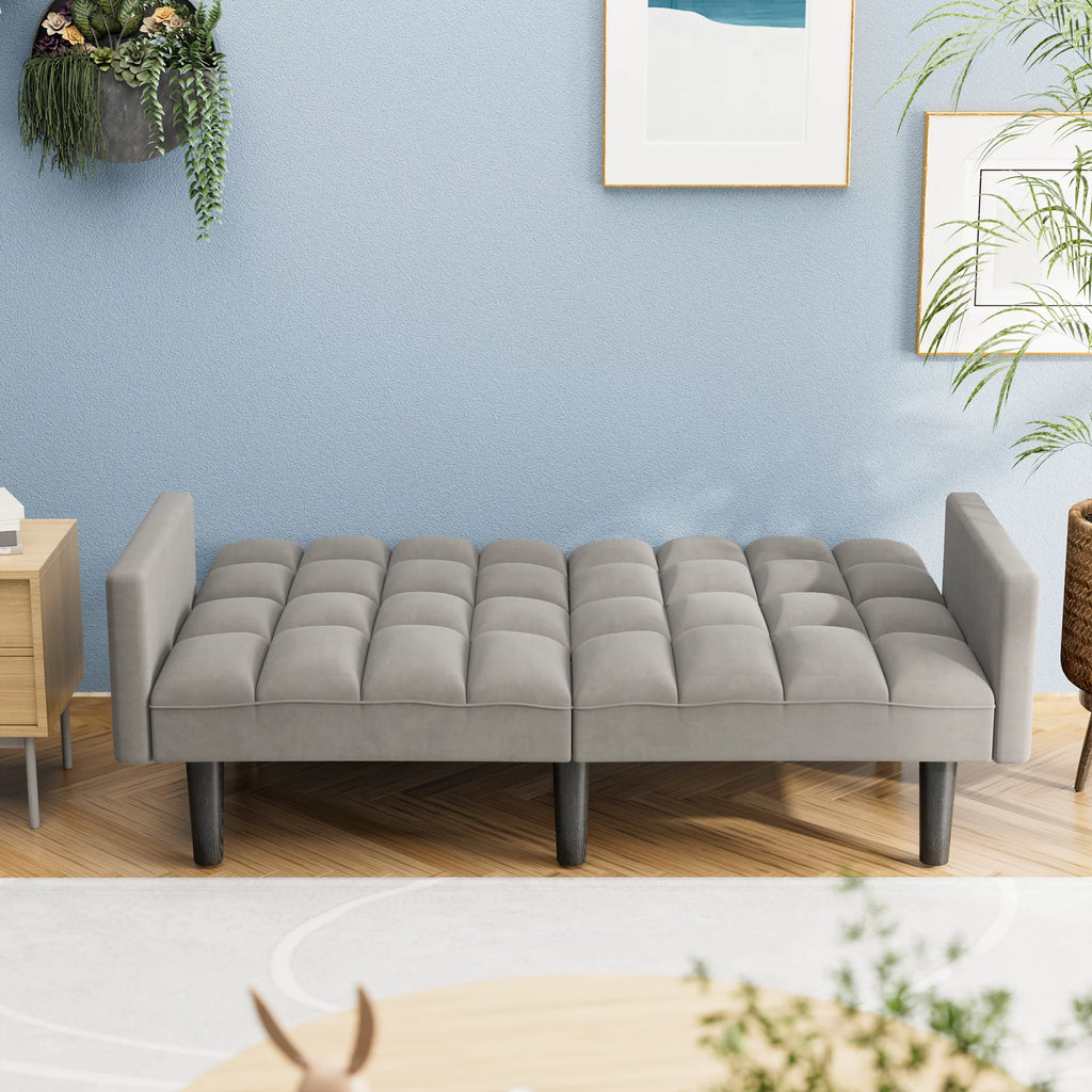 Grey Adjustable Backrest Sofa Bed W7136