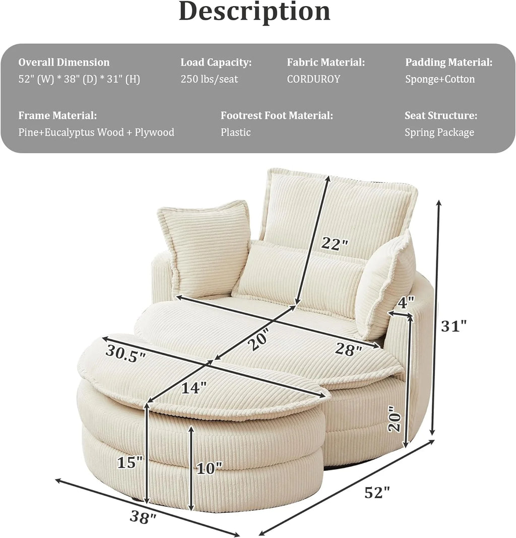 Beige Corduroy Tufted Swivel Accent Chair with Ottoman Q837