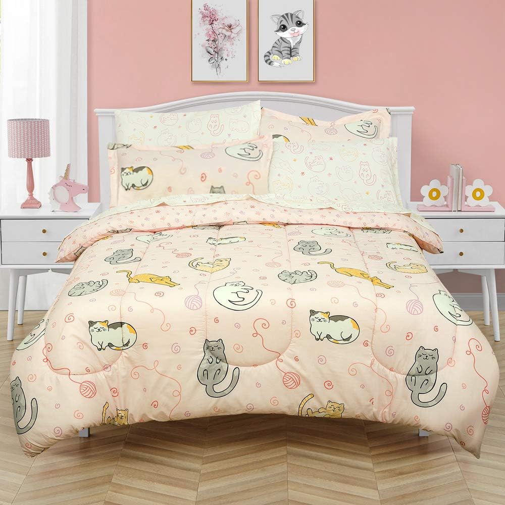 Pink Twin Bed in a Bag with Reversible Comforter and Sheet Set G11788