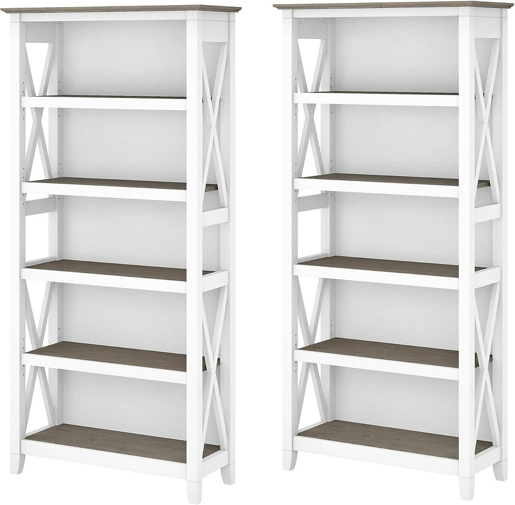 Pure White and Shiplap Gray 5 Shelf Bookcase Set Q57850