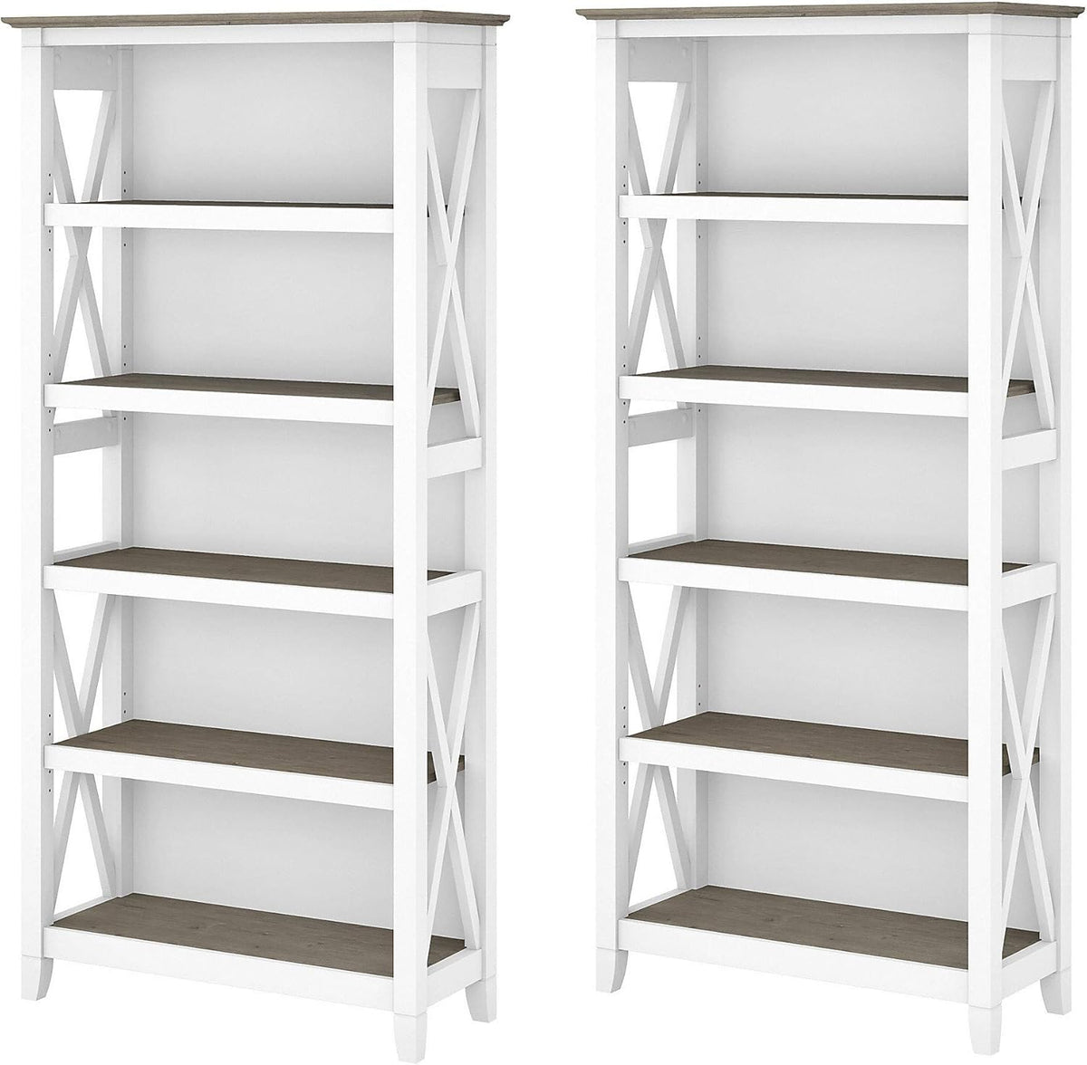 Pure White and Shiplap Gray 5 Shelf Bookcase Set Q57850