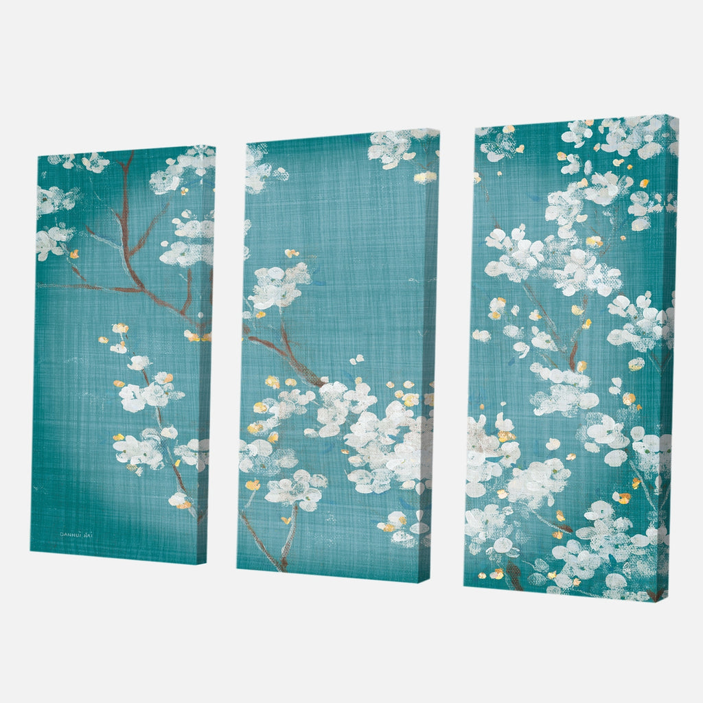 Blue Cherry Blossoms Cabin & Lodge Canvas Art 3 Panels N6193