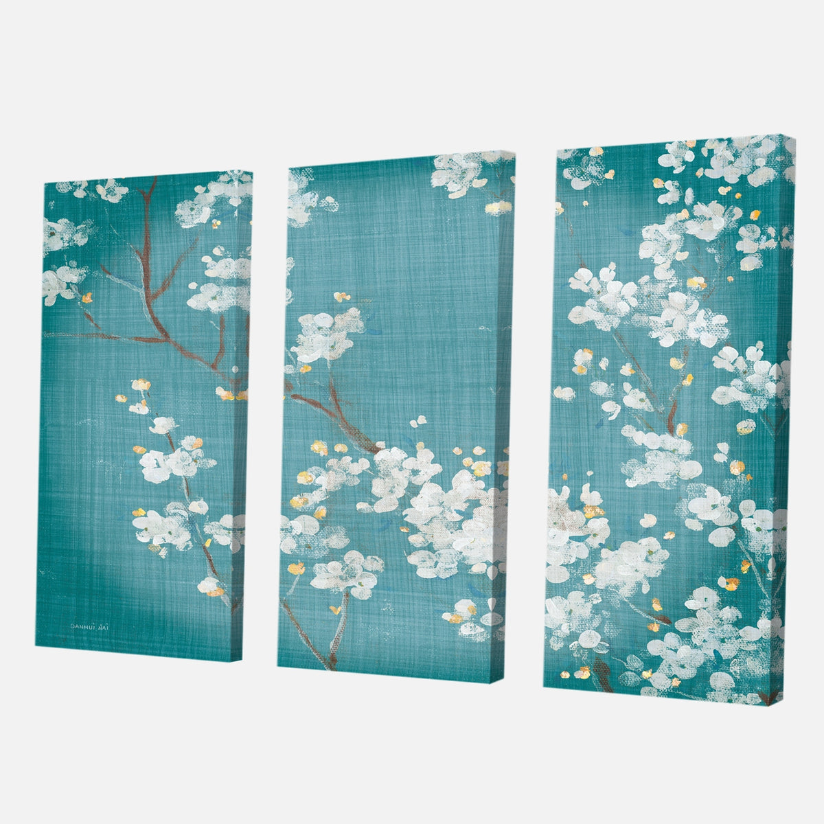 Blue Cherry Blossoms Cabin & Lodge Canvas Art 3 Panels N6193