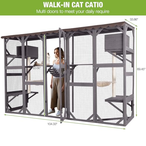 Outdoor Wooden Cat Enclosure with Scratching Posts Z331