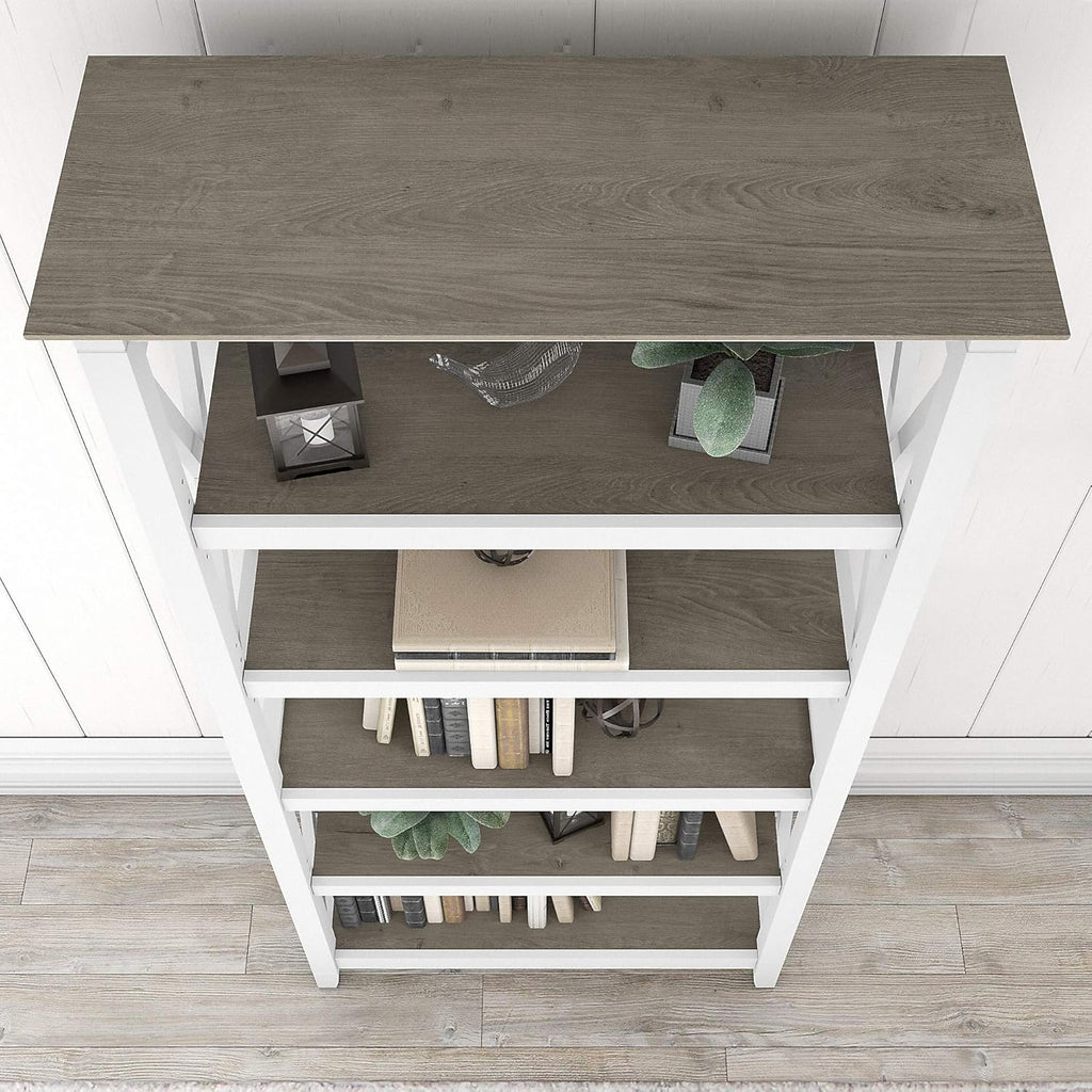 Pure White and Shiplap Gray 5 Shelf Bookcase Set Q57850